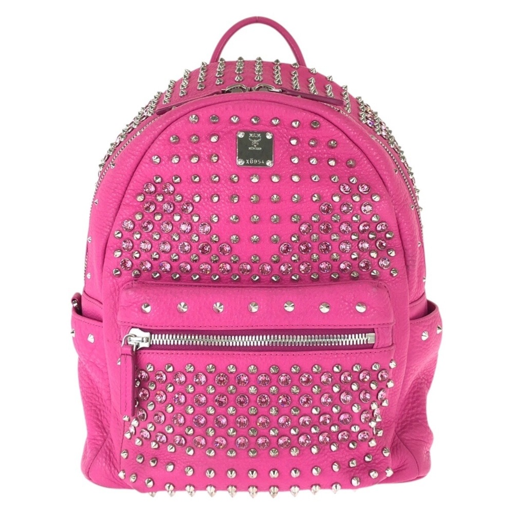 MCM Stark Special Studded Pink Leather Rhinestone Backpack (MMK5SVE73PB001) -...